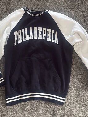 Black and White Varsity Raglan Pullover Jacket - Philadelphia Graphic